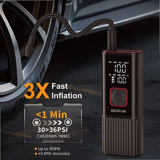 150PSI Cordless Tire Inflator Air Compressor 19 Cylinder Metal Pump 5400mAh