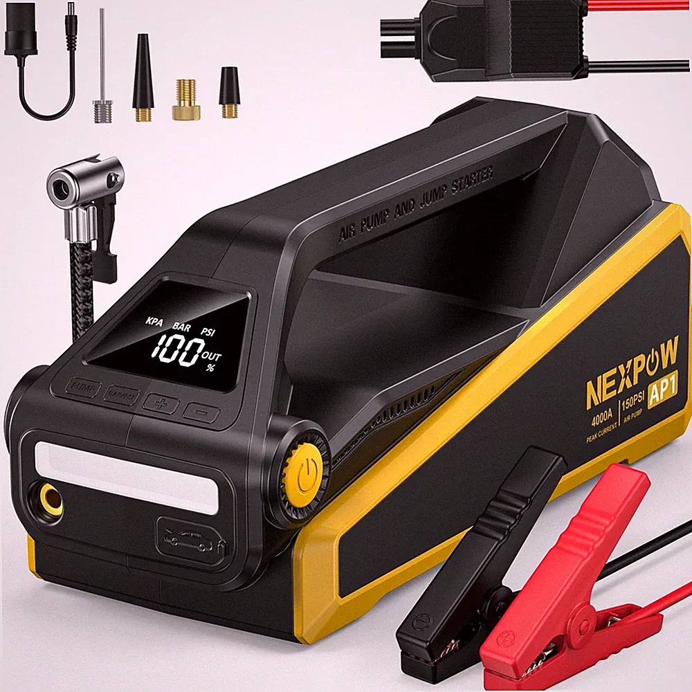 Car Jump Starter NEXPOW Air Compressor 4000A Battery PSI Tire Inflator Air Pump