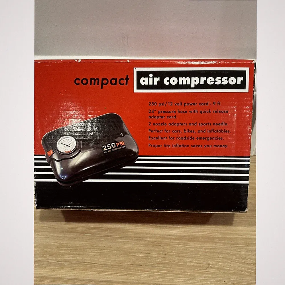 Compact Air Compressor 250 PSI 12V New Open Box 2 Nozzle Adapters
