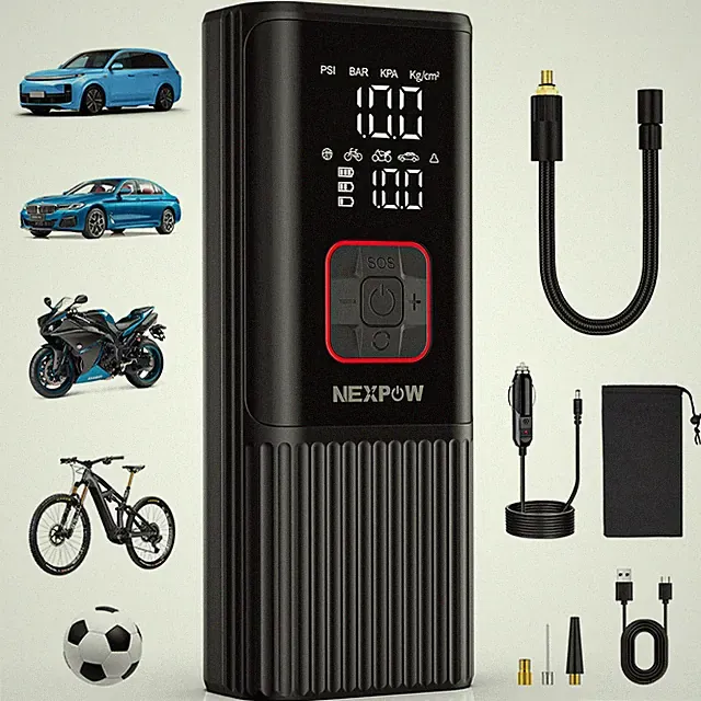 NEXPOW Tire Inflator 150PSI Digital Gauge Dual Power for Car/Bike Fast Pump