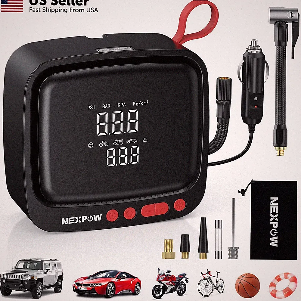 NEXPOW Tire Inflator Portable Air Compressor 150PSI 12V Corded 150 PSI, Red